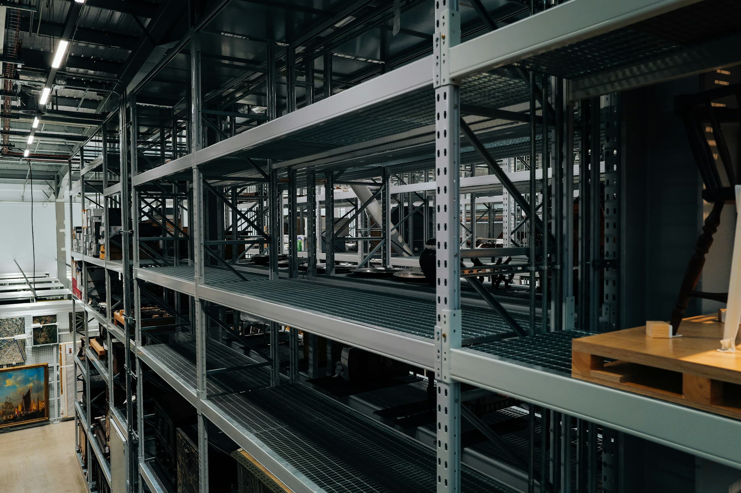 Industrial warehouse shelving with stored wholesale products