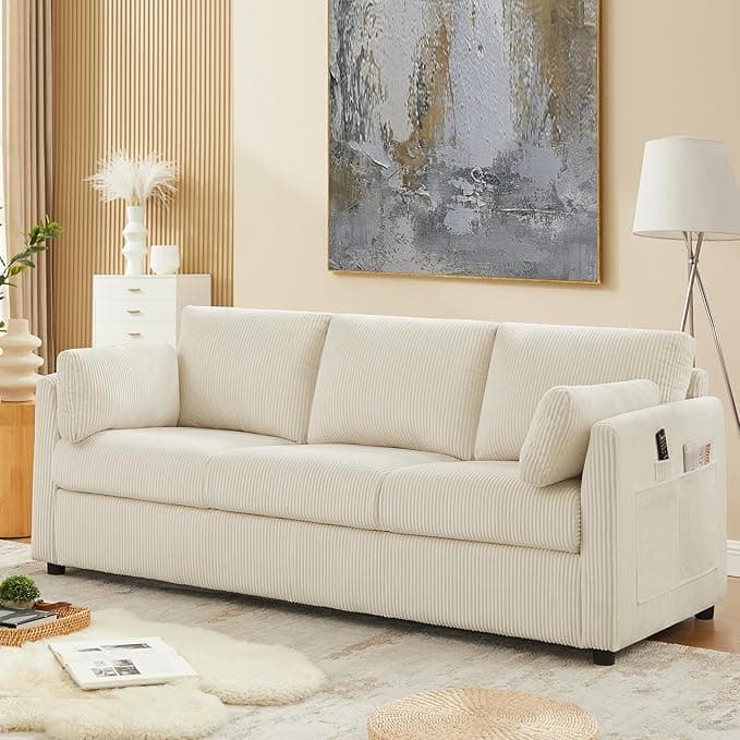 3-Seater Corduroy Sofa â Beige